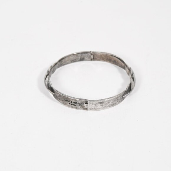 Saint Laurent Paris Silver Bracelet Twisted Design Minimalist Bangle Clasp - Picture 3 of 11